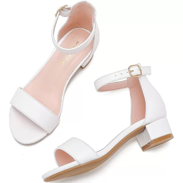 Dufannie Girls Sandals Low Heels Dress Pump Ankle Strap Open Toe Flower Girl Wedding Party for Toddler Little Big KidSingle Pu White
