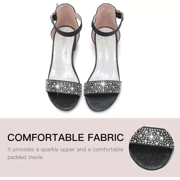 Dufannie Girls Sandals Low Heels Dress Pump Ankle Strap Open Toe Flower Girl Wedding Party for Toddler Little Big KidSingle Rhinestone Black