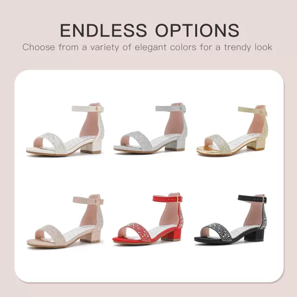 Dufannie Girls Sandals Low Heels Dress Pump Ankle Strap Open Toe Flower Girl Wedding Party for Toddler Little Big KidSingle Rhinestone Rosegold