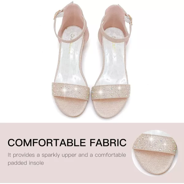 Dufannie Girls Sandals Low Heels Dress Pump Ankle Strap Open Toe Flower Girl Wedding Party for Toddler Little Big KidSingle Rhinestone Rosegold