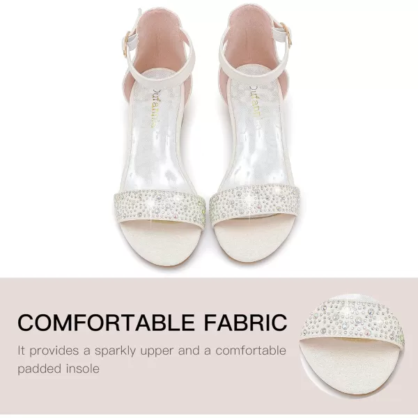 Dufannie Girls Sandals Low Heels Dress Pump Ankle Strap Open Toe Flower Girl Wedding Party for Toddler Little Big KidSingle Rhinestone White