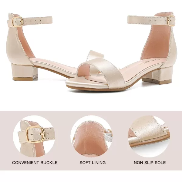 Dufannie Girls Sandals Low Heels Dress Pump Ankle Strap Open Toe Flower Girl Wedding Party for Toddler Little Big KidSingle Satin Cham