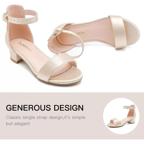 Dufannie Girls Sandals Low Heels Dress Pump Ankle Strap Open Toe Flower Girl Wedding Party for Toddler Little Big KidSingle Satin Cham