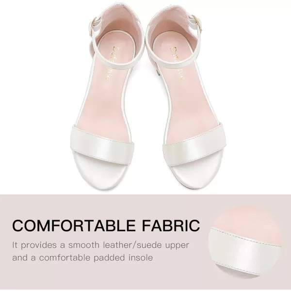 Dufannie Girls Sandals Low Heels Dress Pump Ankle Strap Open Toe Flower Girl Wedding Party for Toddler Little Big KidSingle Satin Ivory