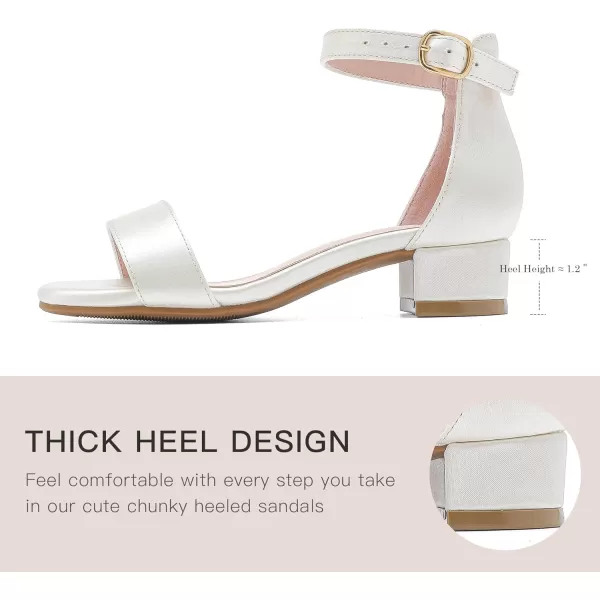 Dufannie Girls Sandals Low Heels Dress Pump Ankle Strap Open Toe Flower Girl Wedding Party for Toddler Little Big KidSingle Satin Ivory
