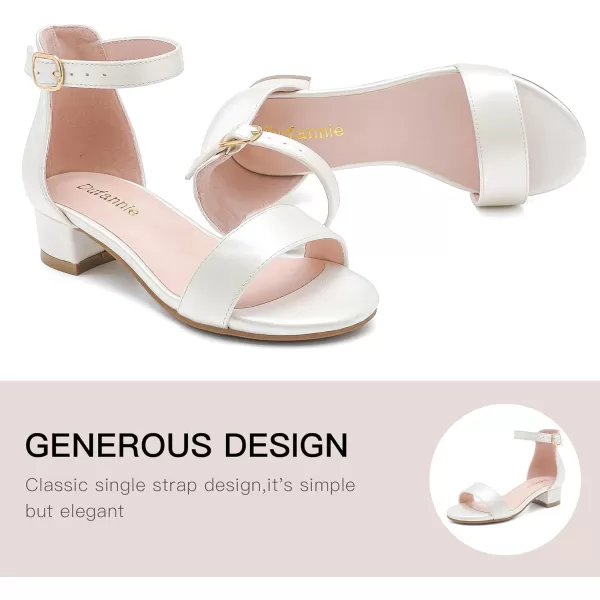 Dufannie Girls Sandals Low Heels Dress Pump Ankle Strap Open Toe Flower Girl Wedding Party for Toddler Little Big KidSingle Satin Ivory