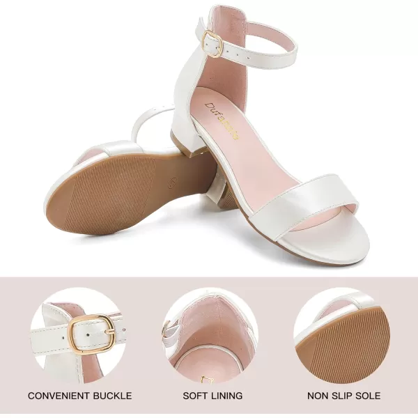 Dufannie Girls Sandals Low Heels Dress Pump Ankle Strap Open Toe Flower Girl Wedding Party for Toddler Little Big KidSingle Satin Ivory