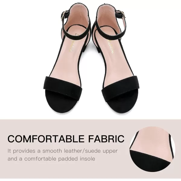 Dufannie Girls Sandals Low Heels Dress Pump Ankle Strap Open Toe Flower Girl Wedding Party for Toddler Little Big KidSingle Suede Black