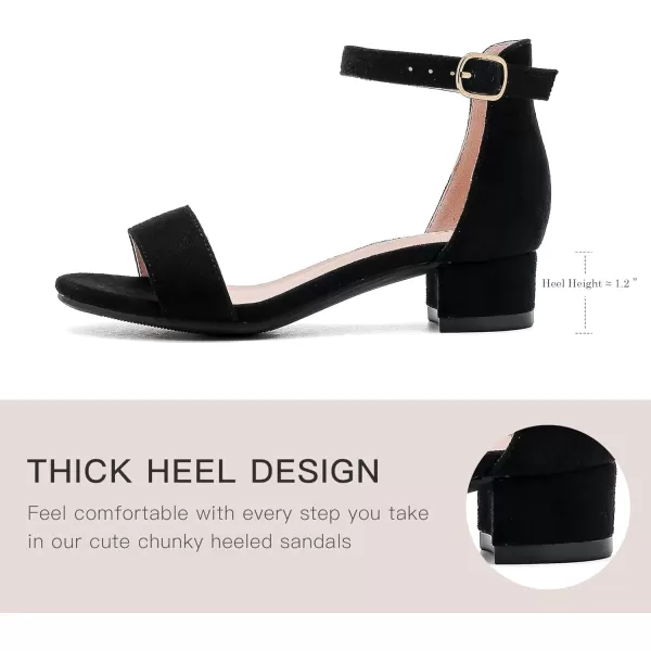 Dufannie Girls Sandals Low Heels Dress Pump Ankle Strap Open Toe Flower Girl Wedding Party for Toddler Little Big KidSingle Suede Black
