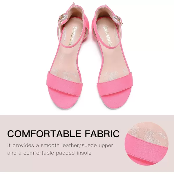 Dufannie Girls Sandals Low Heels Dress Pump Ankle Strap Open Toe Flower Girl Wedding Party for Toddler Little Big KidSingle Suede Fuchsia