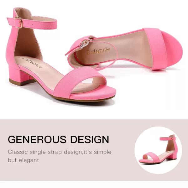 Dufannie Girls Sandals Low Heels Dress Pump Ankle Strap Open Toe Flower Girl Wedding Party for Toddler Little Big KidSingle Suede Fuchsia