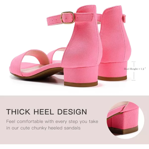 Dufannie Girls Sandals Low Heels Dress Pump Ankle Strap Open Toe Flower Girl Wedding Party for Toddler Little Big KidSingle Suede Fuchsia