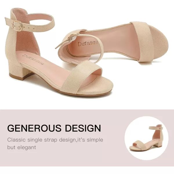 Dufannie Girls Sandals Low Heels Dress Pump Ankle Strap Open Toe Flower Girl Wedding Party for Toddler Little Big KidSingle Suede Nude