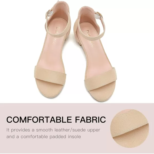 Dufannie Girls Sandals Low Heels Dress Pump Ankle Strap Open Toe Flower Girl Wedding Party for Toddler Little Big KidSingle Suede Nude