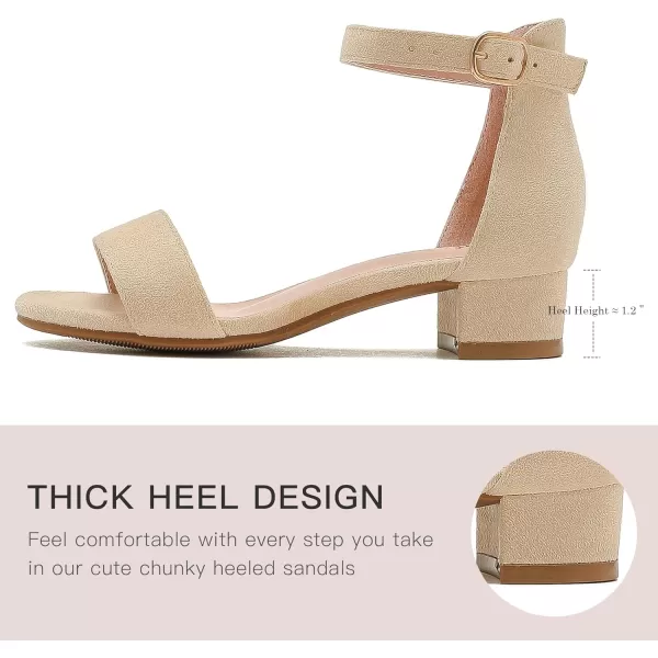Dufannie Girls Sandals Low Heels Dress Pump Ankle Strap Open Toe Flower Girl Wedding Party for Toddler Little Big KidSingle Suede Nude