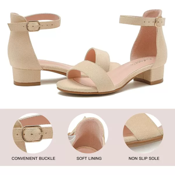 Dufannie Girls Sandals Low Heels Dress Pump Ankle Strap Open Toe Flower Girl Wedding Party for Toddler Little Big KidSingle Suede Nude