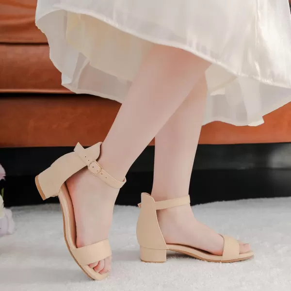Dufannie Girls Sandals Low Heels Dress Pump Ankle Strap Open Toe Flower Girl Wedding Party for Toddler Little Big KidSingle Suede Nude