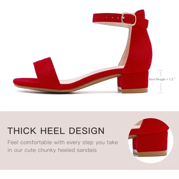 Dufannie Girls Sandals Low Heels Dress Pump Ankle Strap Open Toe Flower Girl Wedding Party for Toddler Little Big KidSingle Suede Red