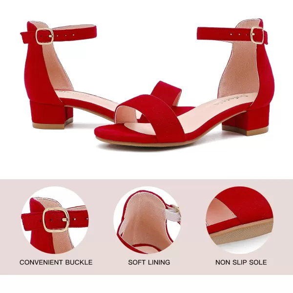 Dufannie Girls Sandals Low Heels Dress Pump Ankle Strap Open Toe Flower Girl Wedding Party for Toddler Little Big KidSingle Suede Red