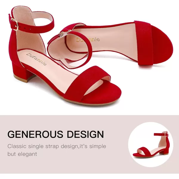 Dufannie Girls Sandals Low Heels Dress Pump Ankle Strap Open Toe Flower Girl Wedding Party for Toddler Little Big KidSingle Suede Red