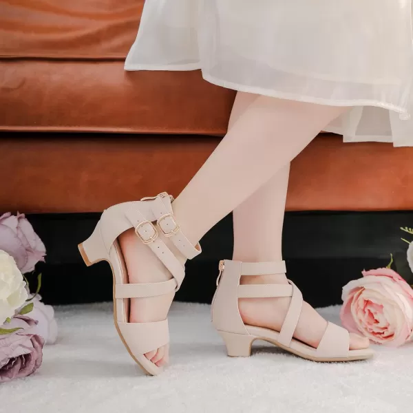 Dufannie Toddler Little Big Kid High Heels Flower Girls Party Dress Shoes Glitter Pump SandalsCross Nubuck Nude