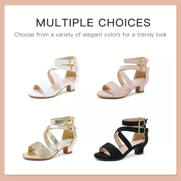 Dufannie Toddler Little Big Kid High Heels Flower Girls Party Dress Shoes Glitter Pump SandalsCross Nubuck Nude