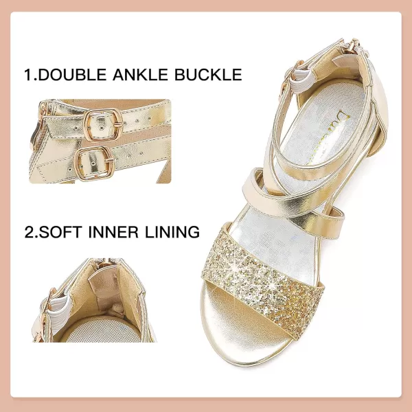 Dufannie Toddler Little Big Kid High Heels Flower Girls Party Dress Shoes Glitter Pump SandalsCross Patent Gold