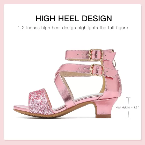 Dufannie Toddler Little Big Kid High Heels Flower Girls Party Dress Shoes Glitter Pump SandalsCross Patent Pink
