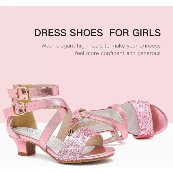 Dufannie Toddler Little Big Kid High Heels Flower Girls Party Dress Shoes Glitter Pump SandalsCross Patent Pink
