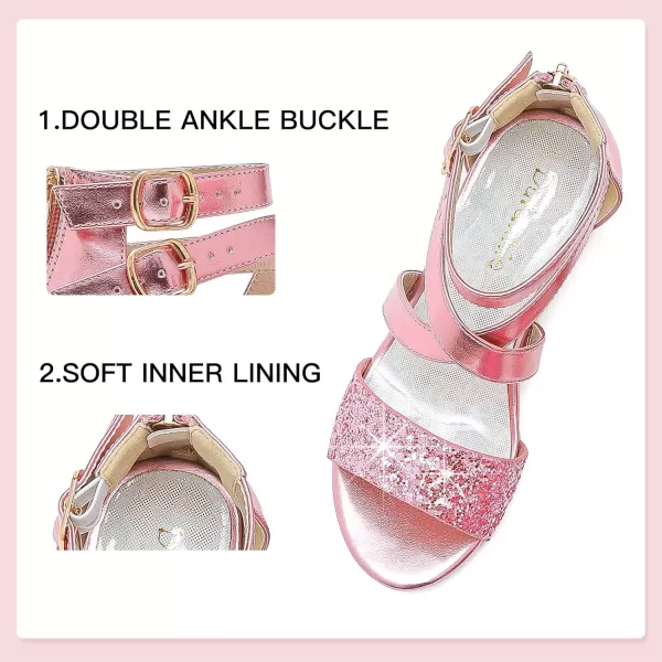 Dufannie Toddler Little Big Kid High Heels Flower Girls Party Dress Shoes Glitter Pump SandalsCross Patent Pink