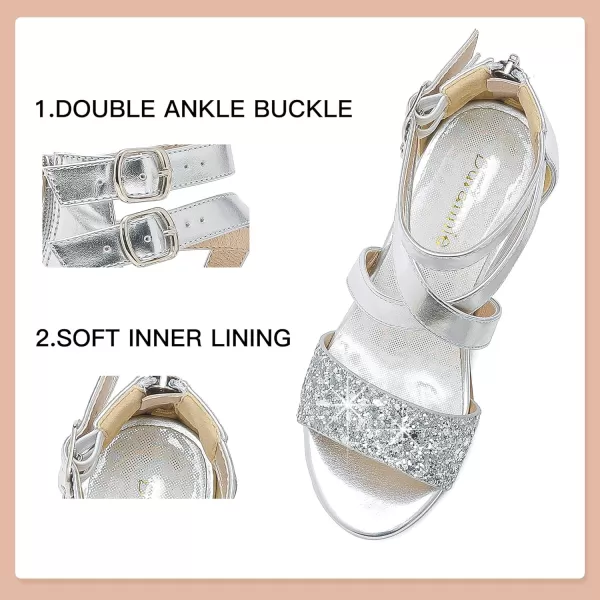 Dufannie Toddler Little Big Kid High Heels Flower Girls Party Dress Shoes Glitter Pump SandalsCross Patent Silver