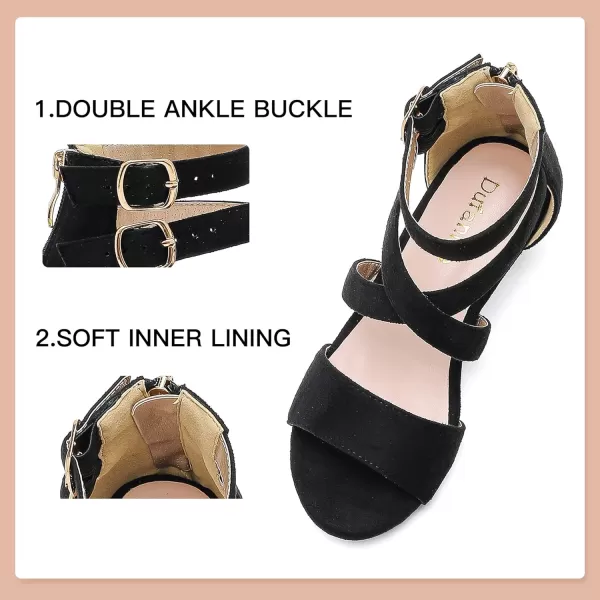 Dufannie Toddler Little Big Kid High Heels Flower Girls Party Dress Shoes Glitter Pump SandalsCross Suded Black
