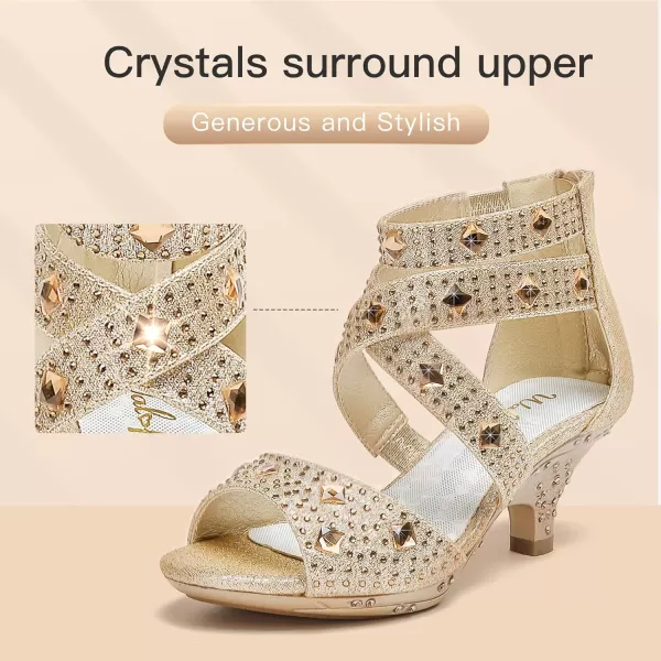 Dufannie Toddler Little Big Kid High Heels Flower Girls Party Dress Shoes Glitter Pump SandalsGold