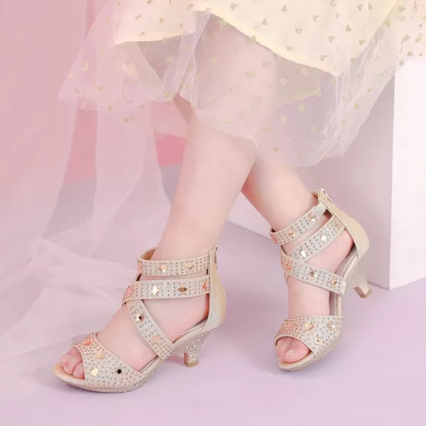 Dufannie Toddler Little Big Kid High Heels Flower Girls Party Dress Shoes Glitter Pump SandalsGold