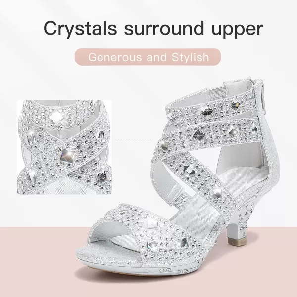 Dufannie Toddler Little Big Kid High Heels Flower Girls Party Dress Shoes Glitter Pump SandalsSilver