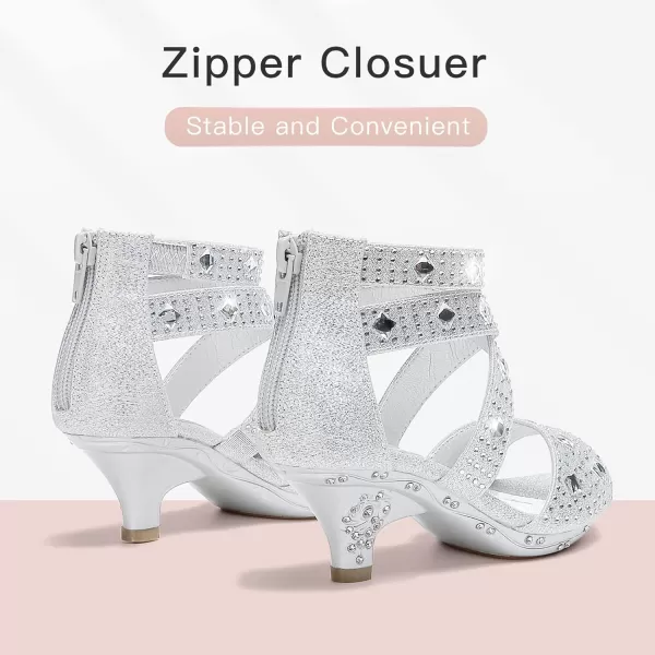 Dufannie Toddler Little Big Kid High Heels Flower Girls Party Dress Shoes Glitter Pump SandalsSilver