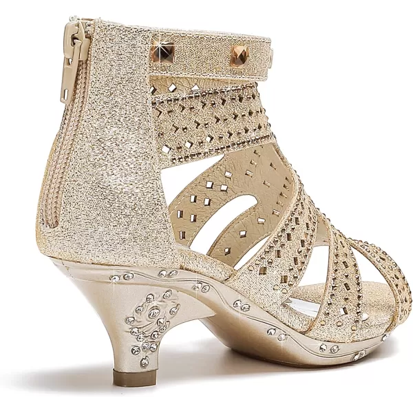 Dufannie Toddler Little Big Kid High Heels Flower Girls Party Dress Shoes Glitter Pump SandalsSquaregold