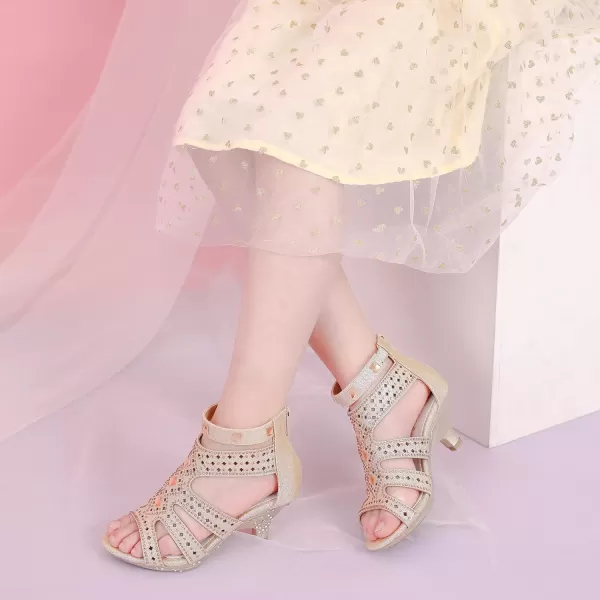 Dufannie Toddler Little Big Kid High Heels Flower Girls Party Dress Shoes Glitter Pump SandalsSquaregold