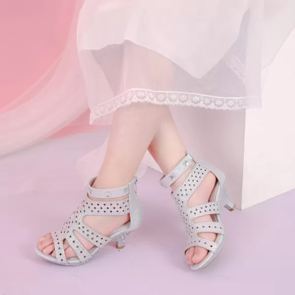 Dufannie Toddler Little Big Kid High Heels Flower Girls Party Dress Shoes Glitter Pump SandalsSquaresilver