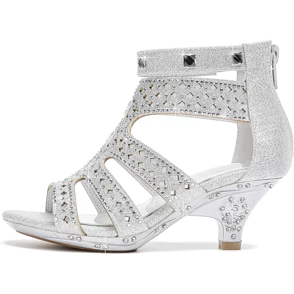 Dufannie Toddler Little Big Kid High Heels Flower Girls Party Dress Shoes Glitter Pump SandalsSquaresilver