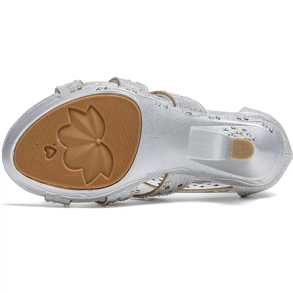 Dufannie Toddler Little Big Kid High Heels Flower Girls Party Dress Shoes Glitter Pump SandalsSquaresilver