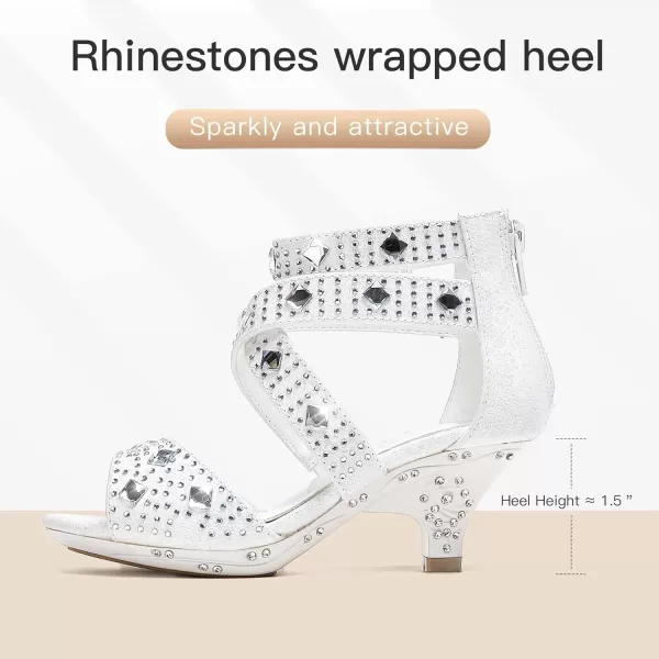 Dufannie Toddler Little Big Kid High Heels Flower Girls Party Dress Shoes Glitter Pump SandalsWhite