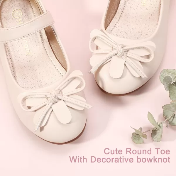 Hehainom Girls Dress Shoes Flower ToddlerLittle Kid Girl Shoes Bowknot Mary Jane Ballerina Flat Shoes for School PartyBeige Pu