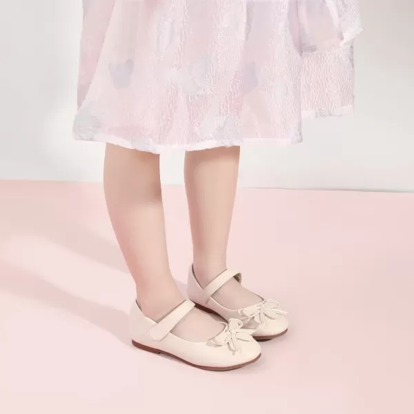 Hehainom Girls Dress Shoes Flower ToddlerLittle Kid Girl Shoes Bowknot Mary Jane Ballerina Flat Shoes for School PartyBeige Pu