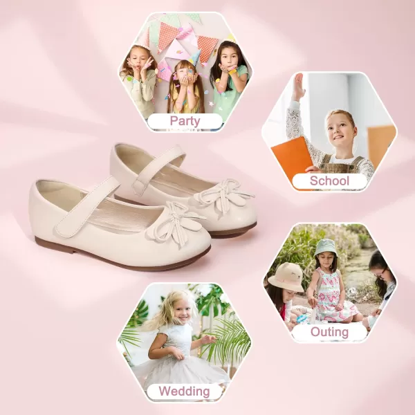 Hehainom Girls Dress Shoes Flower ToddlerLittle Kid Girl Shoes Bowknot Mary Jane Ballerina Flat Shoes for School PartyBeige Pu
