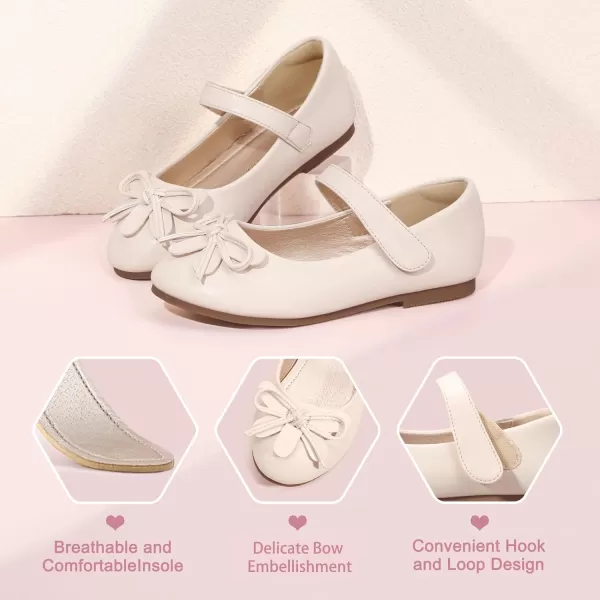 Hehainom Girls Dress Shoes Flower ToddlerLittle Kid Girl Shoes Bowknot Mary Jane Ballerina Flat Shoes for School PartyBeige Pu