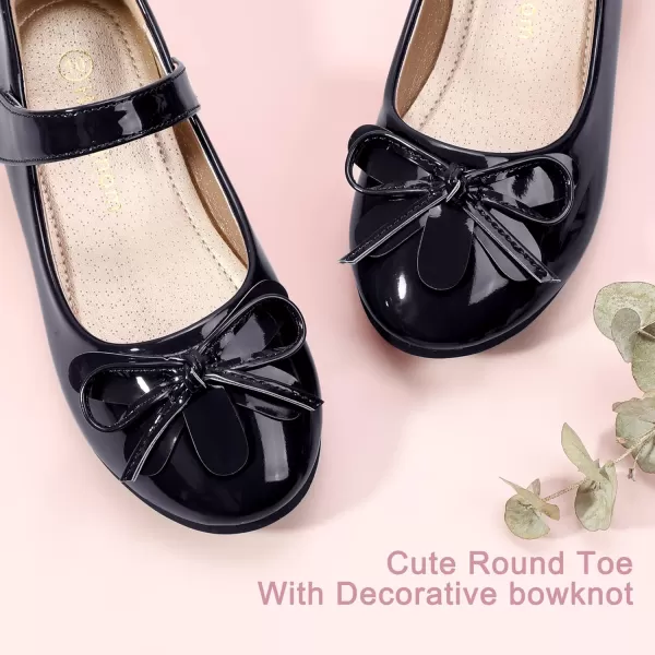 Hehainom Girls Dress Shoes Flower ToddlerLittle Kid Girl Shoes Bowknot Mary Jane Ballerina Flat Shoes for School PartyBlack Patent