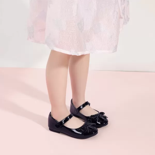 Hehainom Girls Dress Shoes Flower ToddlerLittle Kid Girl Shoes Bowknot Mary Jane Ballerina Flat Shoes for School PartyBlack Patent