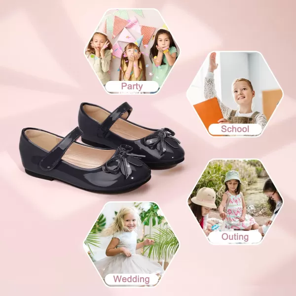 Hehainom Girls Dress Shoes Flower ToddlerLittle Kid Girl Shoes Bowknot Mary Jane Ballerina Flat Shoes for School PartyBlack Patent