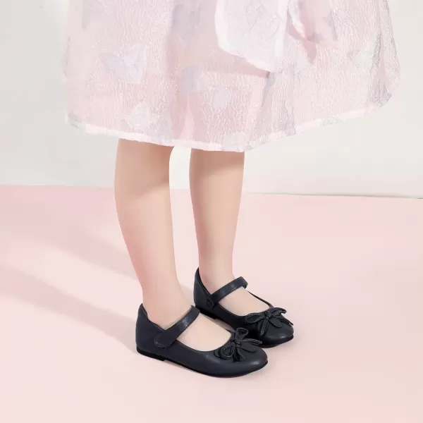 Hehainom Girls Dress Shoes Flower ToddlerLittle Kid Girl Shoes Bowknot Mary Jane Ballerina Flat Shoes for School PartyBlack Pu